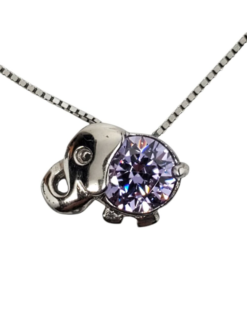 Sterling Silver Purple Elephant Pendant Necklace #24853